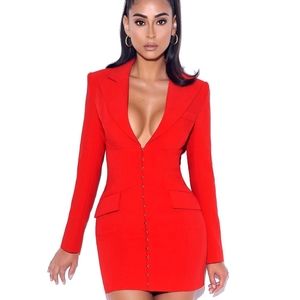 Flattery Red Long Sleeve Blazer Dress